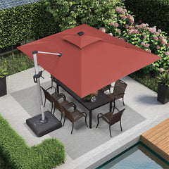 9' X 12' Double Top Deluxe Solar Powered LED Rectangle Patio Umbrella Offset Hanging Umbrella