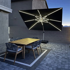 9' X 12' Double Top Deluxe Solar Powered LED Rectangle Patio Umbrella Offset Hanging Umbrella