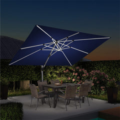 9' X 12' Double Top Deluxe Solar Powered LED Rectangle Patio Umbrella Offset Hanging Umbrella