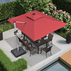 9' X 12' Double Top Deluxe Solar Powered LED Rectangle Patio Umbrella Offset Hanging Umbrella