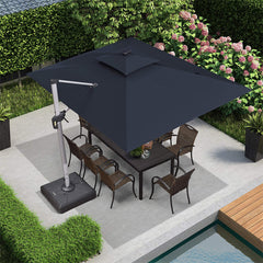 9' X 12' Double Top Deluxe Solar Powered LED Rectangle Patio Umbrella Offset Hanging Umbrella