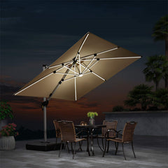 Patio Umbrella With Lights Deluxe Solar Powered LED Square Offset Hanging Umbrella Outdoor Cantilever Umbrella