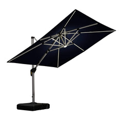 Patio Umbrella With Lights Deluxe Solar Powered LED Square Offset Hanging Umbrella Outdoor Cantilever Umbrella