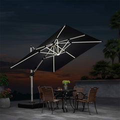 Patio Umbrella With Lights Deluxe Solar Powered LED Square Offset Hanging Umbrella Outdoor Cantilever Umbrella