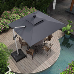 Patio Umbrella With Lights Deluxe Solar Powered LED Square Offset Hanging Umbrella Outdoor Cantilever Umbrella