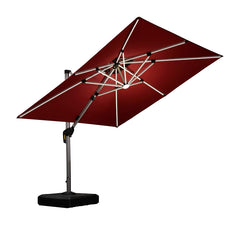 Patio Umbrella With Lights Deluxe Solar Powered LED Square Offset Hanging Umbrella Outdoor Cantilever Umbrella