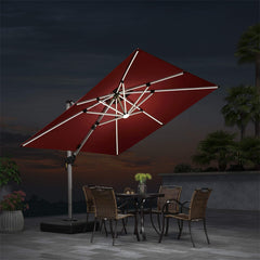 Patio Umbrella With Lights Deluxe Solar Powered LED Square Offset Hanging Umbrella Outdoor Cantilever Umbrella