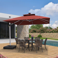 Patio Umbrella With Lights Deluxe Solar Powered LED Square Offset Hanging Umbrella Outdoor Cantilever Umbrella