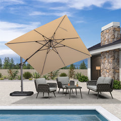 10'×10' Patio Umbrella Outdoor Cantilever Solar Powered LED Square Umbrella Aluminum Offset Umbrella