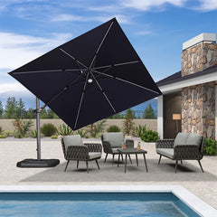 10'×10' Patio Umbrella Outdoor Cantilever Solar Powered LED Square Umbrella Aluminum Offset Umbrella