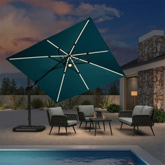 10'×10' Patio Umbrella Outdoor Cantilever Solar Powered LED Square Umbrella Aluminum Offset Umbrella