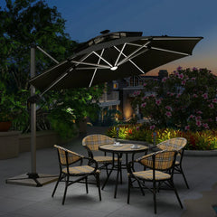 Patio Umbrella With Lights  Large Cantilever Umbrella Outdoor Shade Windproof Offset Umbrella Heavy Duty Sun Umbrella