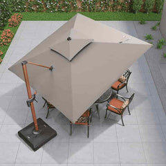 10'×10' Double Top Deluxe Sunbrella Square Patio Umbrella Offset Hanging Umbrella Cantilever Umbrella