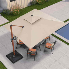 10'×10' Double Top Deluxe Sunbrella Square Patio Umbrella Offset Hanging Umbrella Cantilever Umbrella