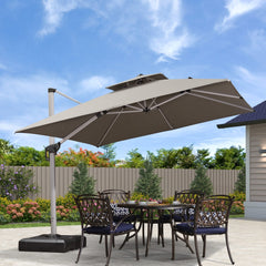 10'×10' Double Top Deluxe Sunbrella Square Patio Umbrella Offset Hanging Umbrella Cantilever Umbrella