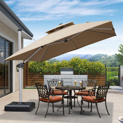 10'×10' Double Top Deluxe Sunbrella Square Patio Umbrella Offset Hanging Umbrella Cantilever Umbrella