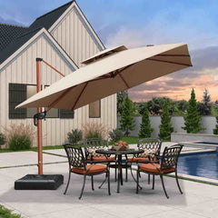 10'×10' Double Top Deluxe Sunbrella Square Patio Umbrella Offset Hanging Umbrella Cantilever Umbrella