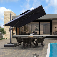 Cantilever Outdoor Umbrellas Large Patio Umbrella Hanging Double Top Offset Umbrella with 360°Rotation Tilting Umbrella Outdoor Patio