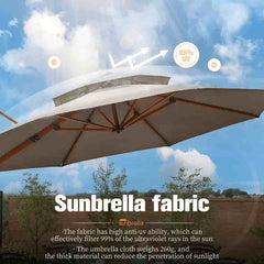 11 FT Double Top Deluxe Sunbrella Round Patio Umbrella Offset Hanging Umbrella Cantilever Umbrella