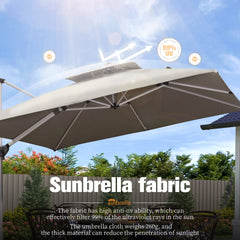 10'×10' Double Top Deluxe Sunbrella Square Patio Umbrella Offset Hanging Umbrella Cantilever Umbrella