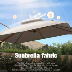 10'×10' Double Top Deluxe Sunbrella Square Patio Umbrella Offset Hanging Umbrella Cantilever Umbrella