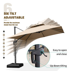 Cantilever Outdoor Umbrellas Large Patio Umbrella Hanging Double Top Offset Umbrella with 360°Rotation Tilting Umbrella Outdoor Patio