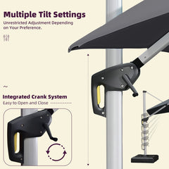 Patio Umbrella Outdoor Square Umbrella Large Cantilever Umbrella Windproof Offset Umbrella Heavy Duty Sun Umbrella