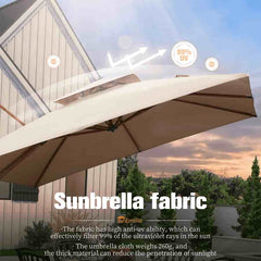 10'×10' Double Top Deluxe Sunbrella Square Patio Umbrella Offset Hanging Umbrella Cantilever Umbrella