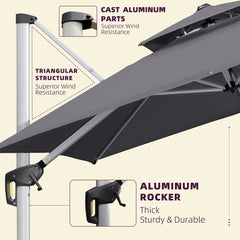 Patio Umbrella Outdoor Rectangle Umbrella Large Cantilever Umbrella Windproof Offset Umbrella Heavy Duty Sun Umbrella