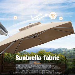 10'×10' Double Top Deluxe Sunbrella Square Patio Umbrella Offset Hanging Umbrella Cantilever Umbrella