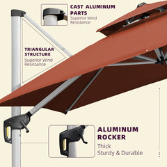 Patio Umbrella Outdoor Square Umbrella Large Cantilever Umbrella Windproof Offset Umbrella Heavy Duty Sun Umbrella