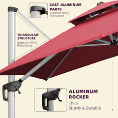 Patio Umbrella Outdoor Square Umbrella Large Cantilever Umbrella Windproof Offset Umbrella Heavy Duty Sun Umbrella