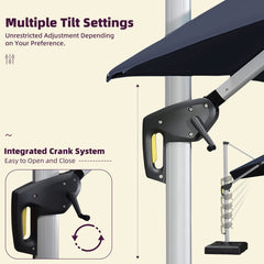 Patio Umbrella Outdoor Square Umbrella Large Cantilever Umbrella Windproof Offset Umbrella Heavy Duty Sun Umbrella