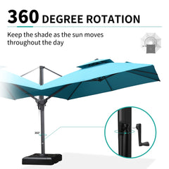 Cantilever Outdoor Umbrellas Large Patio Umbrella Hanging Double Top Offset Umbrella with 360°Rotation Tilting Umbrella Outdoor Patio