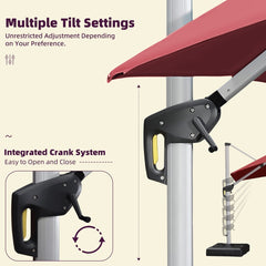 Patio Umbrella Outdoor Square Umbrella Large Cantilever Umbrella Windproof Offset Umbrella Heavy Duty Sun Umbrella