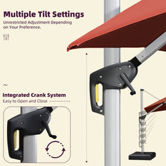 Patio Umbrella Outdoor Square Umbrella Large Cantilever Umbrella Windproof Offset Umbrella Heavy Duty Sun Umbrella