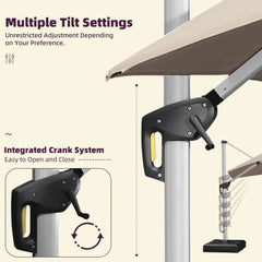 Patio Umbrella Outdoor Square Umbrella Large Cantilever Umbrella Windproof Offset Umbrella Heavy Duty Sun Umbrella