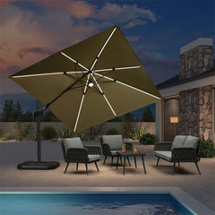 10'×10' Patio Umbrella Outdoor Cantilever Solar Powered LED Square Umbrella Aluminum Offset Umbrella