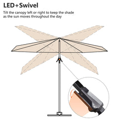 10'×10' Patio Umbrella Outdoor Cantilever Solar Powered LED Square Umbrella Aluminum Offset Umbrella