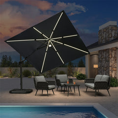 10'×10' Patio Umbrella Outdoor Cantilever Solar Powered LED Square Umbrella Aluminum Offset Umbrella