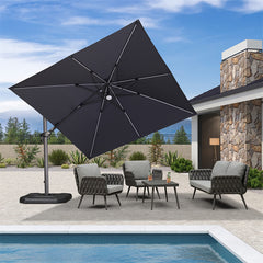 10'×10' Patio Umbrella Outdoor Cantilever Solar Powered LED Square Umbrella Aluminum Offset Umbrella