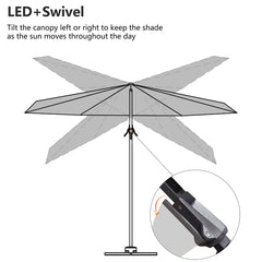 10'×10' Patio Umbrella Outdoor Cantilever Solar Powered LED Square Umbrella Aluminum Offset Umbrella