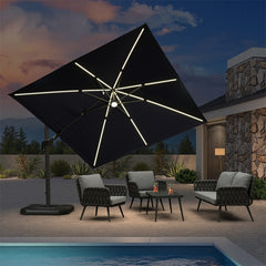 10'×10' Patio Umbrella Outdoor Cantilever Solar Powered LED Square Umbrella Aluminum Offset Umbrella