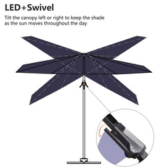 10'×10' Patio Umbrella Outdoor Cantilever Solar Powered LED Square Umbrella Aluminum Offset Umbrella