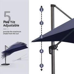 10'×10' Patio Umbrella Outdoor Cantilever Solar Powered LED Square Umbrella Aluminum Offset Umbrella