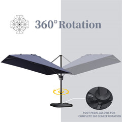 10'×10' Patio Umbrella Outdoor Cantilever Solar Powered LED Square Umbrella Aluminum Offset Umbrella