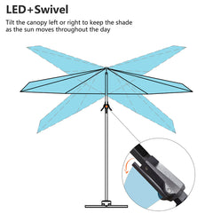 10'×10' Patio Umbrella Outdoor Cantilever Solar Powered LED Square Umbrella Aluminum Offset Umbrella