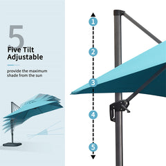 10'×10' Patio Umbrella Outdoor Cantilever Solar Powered LED Square Umbrella Aluminum Offset Umbrella