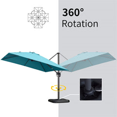 10'×10' Patio Umbrella Outdoor Cantilever Solar Powered LED Square Umbrella Aluminum Offset Umbrella