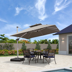 10'×10' Double Top Deluxe Sunbrella Square Patio Umbrella Offset Hanging Umbrella Cantilever Umbrella